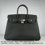 Hermes Birkin 35cm cattle skin vein Handbags black golden