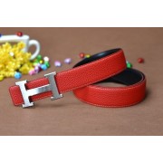 Hermes Calf Leather Men H Belt Red Silver