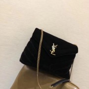 YSL Velvet Loulou Chain Shoulder Bag 25cm Black