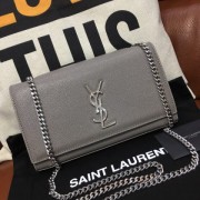 YSL Caviar Leather 24cm Chain Bag Grey Silver
