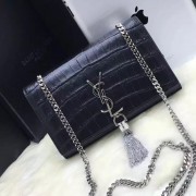 YSL Tassel Chain Bag 22cm Croco Black Silver