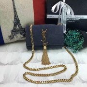 YSL Small Tassel Chain Bag 17cm Suede Leather Grey