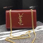 YSL Patent Leather Chain Bag 22cm Dark Red