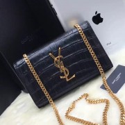 YSL Monogram Chain Bag 22cm Croco Black Gold