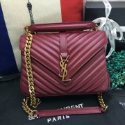 YSL Top Handle Shoulder Bag 24cm Dark Red Gold