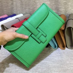 Hermes Epsom Leather Jige Clutch 29cm Green