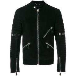 Philipp Plein Xavier Leather Moto Jacket Men 02 Black Clothing Jackets Factory Wholesale Prices