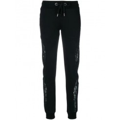 Philipp Plein Lace Insert Trousers Women 02 Black Clothing Slim-fit 100% Top Quality