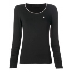 Philipp Plein Long Sleeve T-shirt With Metallic Detailed Neck Women 02 Black Clothing Knitted Tops