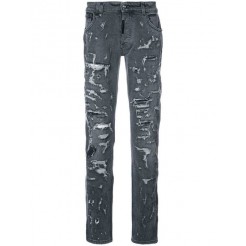 Philipp Plein Heavy Distressed Jeans Men 10ba Bang Grey Clothing Slim-fit Best Discount Price