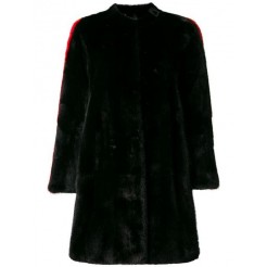 Philipp Plein Side Stripe Detail Fur Coat Women 02 Black Clothing & Shearling Coats Affordable Price