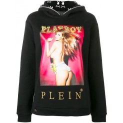 Philipp Plein X Playboy Crystal Logo Printed Hoodie Women 02 Black Clothing Hoodies