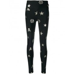 Philipp Plein Signature Symbol Printed Leggings Women 0216 Black/gold Clothing