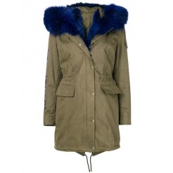 Philipp Plein Fur Trim Parka Women 6508 Military/middle Blue Clothing Coats Sale Uk