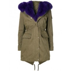 Philipp Plein Fur Trim Parka Women 6573 Military/purple Clothing Coats Utterly Stylish