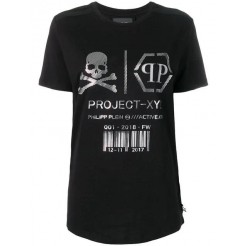 Philipp Plein Xyz Skull And Plein T-shirt Women 0270 Black/silver Clothing T-shirts & Jerseys Outlet For Sale