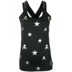 Philipp Plein Fitted Signature Symbols Vest Women 0216 Black / Gold Clothing Vests & Tank Tops Quality Design