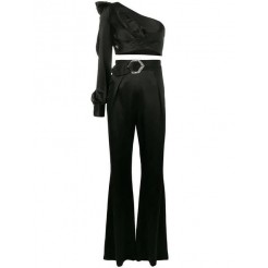 Philipp Plein One Shoulder Jumpsuit Women 02 Black Clothing Jumpsuits Unique Design