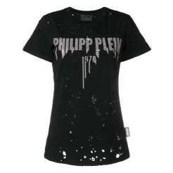 Philipp Plein Rhinestone Logo T-shirt Women 02 Black Clothing T-shirts & Jerseys Wide Range