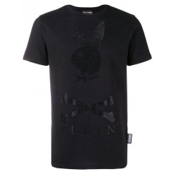 Philipp Plein X Playboy Crystal Logo T-shirt Men 0202 Black / Clothing T-shirts Vests