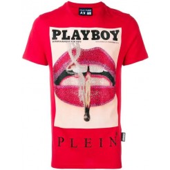 Philipp Plein X Playboy Printed T-shirt Men 13 Red Clothing T-shirts