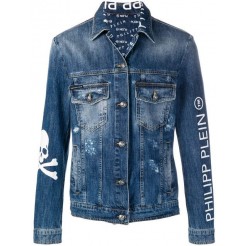 Philipp Plein Logo Stamped Denim Jacket Men 14kb Brooklyn Clothing Jackets Discount