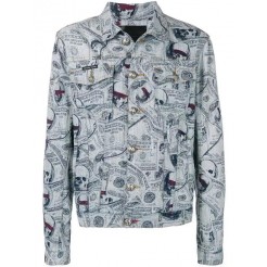 Philipp Plein Money And Skull Print Denim Jacket Men 08ld Late Night Drive Clothing Jackets