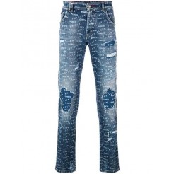 Philipp Plein Logo Print Skinny Jeans Men 14st Stardust Clothing Classic Fashion Trend