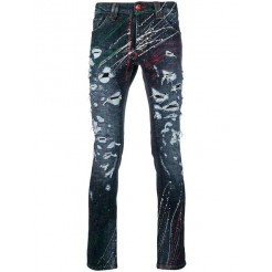 Philipp Plein Paint-effect Distressed Jeans Men 08nf No Flag Clothing Slim-fit Authentic