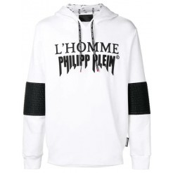 Philipp Plein Hooded Sweatshirt Men 0102 White / Black Clothing Sweatshirts Prestigious