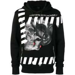 Philipp Plein Skull Print Hoodie Men 0201 Black / White Clothing Hoodies Sale Usa Online