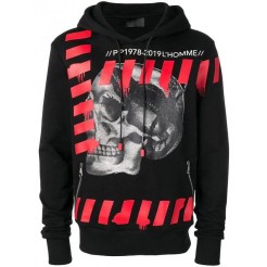 Philipp Plein Skull Print Hoodie Men 0213 Black/ Red Clothing Hoodies Superior Quality