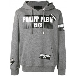 Philipp Plein Logo Patch Hoodie Men 10 Grey Clothing Hoodies Uk Store