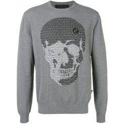Philipp Plein Logo Skull Embroidered Sweater Men 10 Grey Clothing Sweatshirts