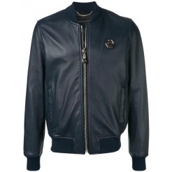 Philipp Plein Logo Plaque Bomber Jacket Men 24 Navy Clothing Jackets Competitive Price