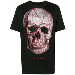 Philipp Plein Round Neck Skull T-shirt Men 0213 Black / Red Clothing T-shirts Cheapest Price