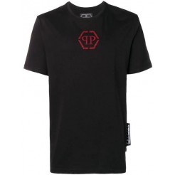 Philipp Plein Logo Patch T-shirt Men 0213 Black / Red Clothing T-shirts Low Price Guarantee