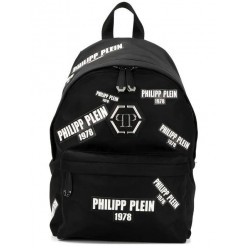 Philipp Plein Logo Print Backpack Men 0201 Black / White Outlet Authentic Quality