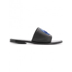 Philipp Plein Logo Slides Men 0208 Black/blue Shoes Flip Flops Factory Outlet