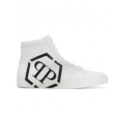 Philipp Plein Classic Hi-top Sneakers Men 0102 White / Black Shoes Hi-tops Famous Brand