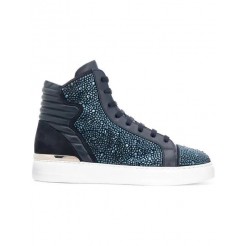 Philipp Plein Crystal Embellished Hi-top Sneakers Men 14 Dark Blue Shoes Hi-tops