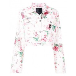 Philipp Plein Rose Printed Jacket Women 01ig I Got White Clothing Fitted Jackets 100% Quality Guarantee