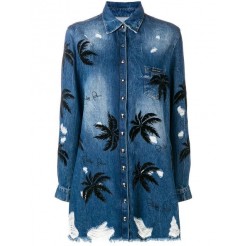 Philipp Plein Embellished Palm Tree Denim Shirt Women 07ko Mask Off Clothing Shirts