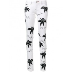 Philipp Plein Palm Tree Print Jeans Women 01ig I Got White Clothing Skinny New Collection