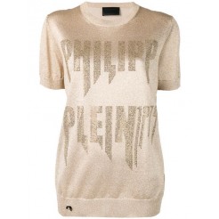 Philipp Plein Logo Embellished Knitted Top Women 94 Gold Clothing Tops Classic Fashion Trend