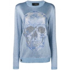 Philipp Plein Metallic Skull Jumper Women 14 Dark Blue Clothing Jumpers Outlet Boutique