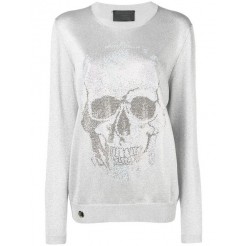 Philipp Plein Metallic Skull Jumper Women 70 Silver Clothing Jumpers Clearance Prices