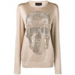 Philipp Plein Embellished Skull Jumper Women 94 Gold Clothing Jumpers Clearance