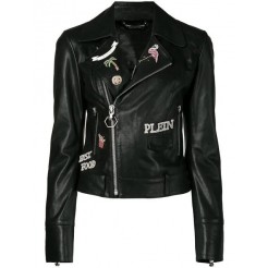 Philipp Plein Pin Embellished Biker Jacket Women 02 Black Clothing Jackets Timeless Design