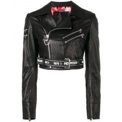 Philipp Plein Cropped Biker Jacket Women 02 Black Clothing Jackets Ever-popular